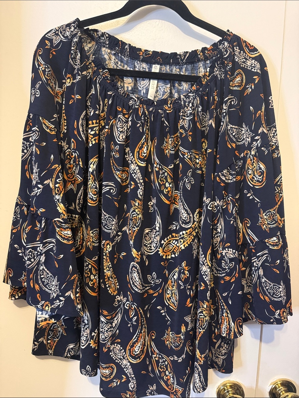 Navy Paisley Off-Shoulder Women's Top